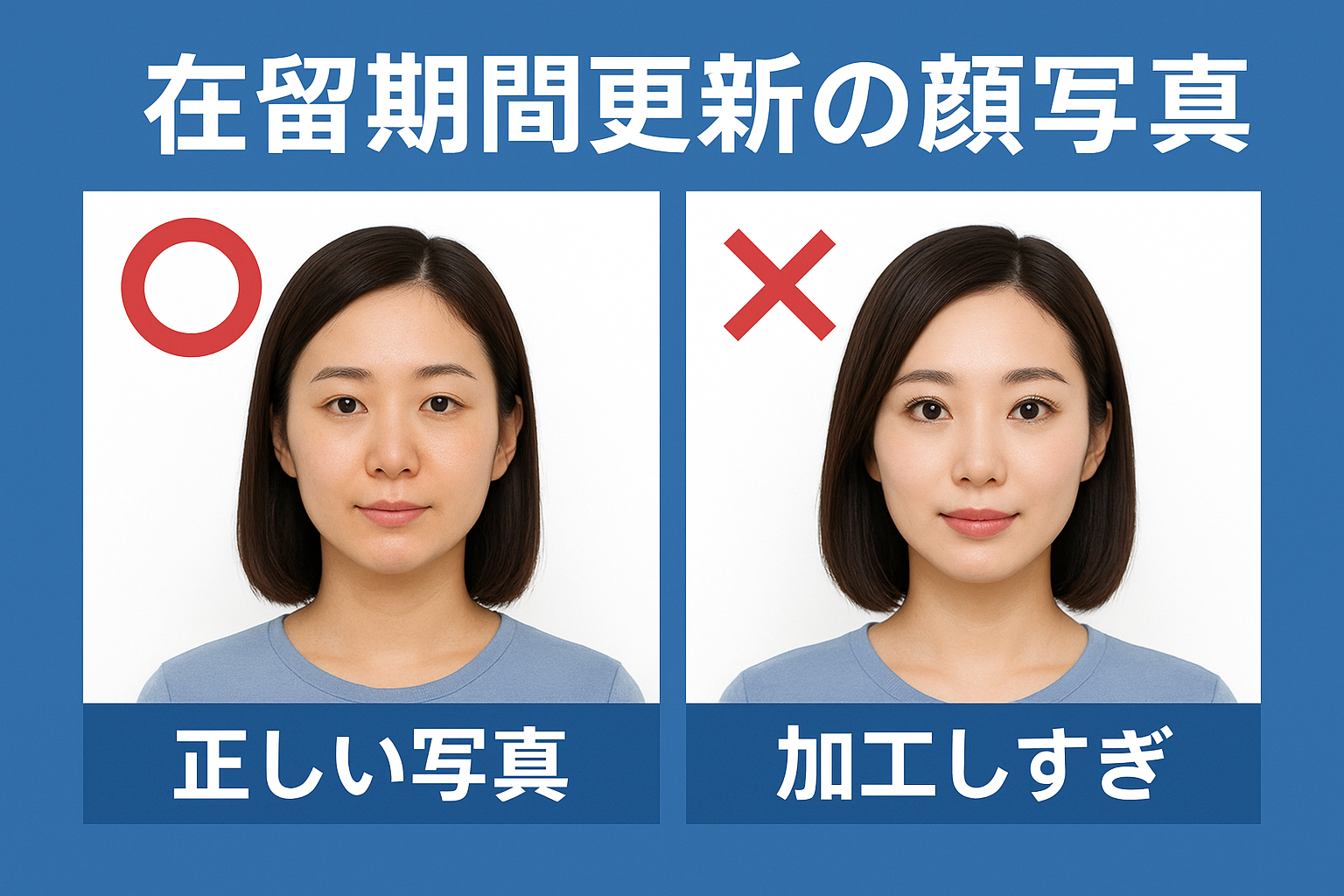 在留期間更新申請等の顔写真、加工しすぎはNGです